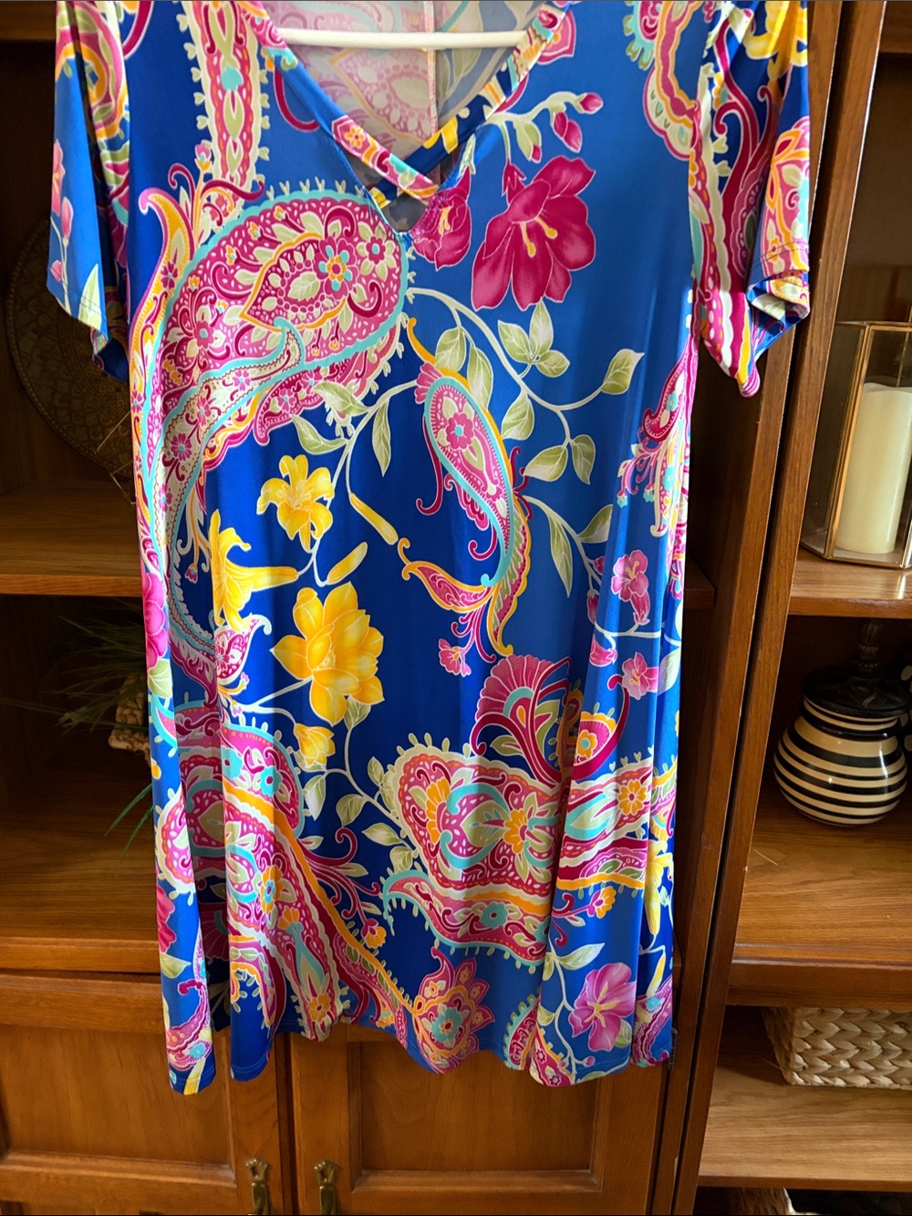 Trendy boutique Blue Floral Paisley Shift Dress - Pink, Yellow, Green